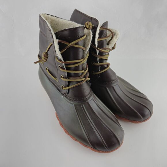 Seven7 Boots Womens 9 Rubber Duck Boots Faux Leather Sheepskin Lining - Picture 4 of 13